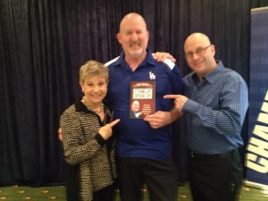 Patricia Fripp, Walt Grassl, and Darren LaCroix with Walt's Book, "Stand Up & Speak Up"